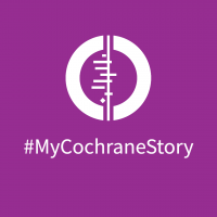 White Cochrane logo on purple background, below which says #MyCochraneStory